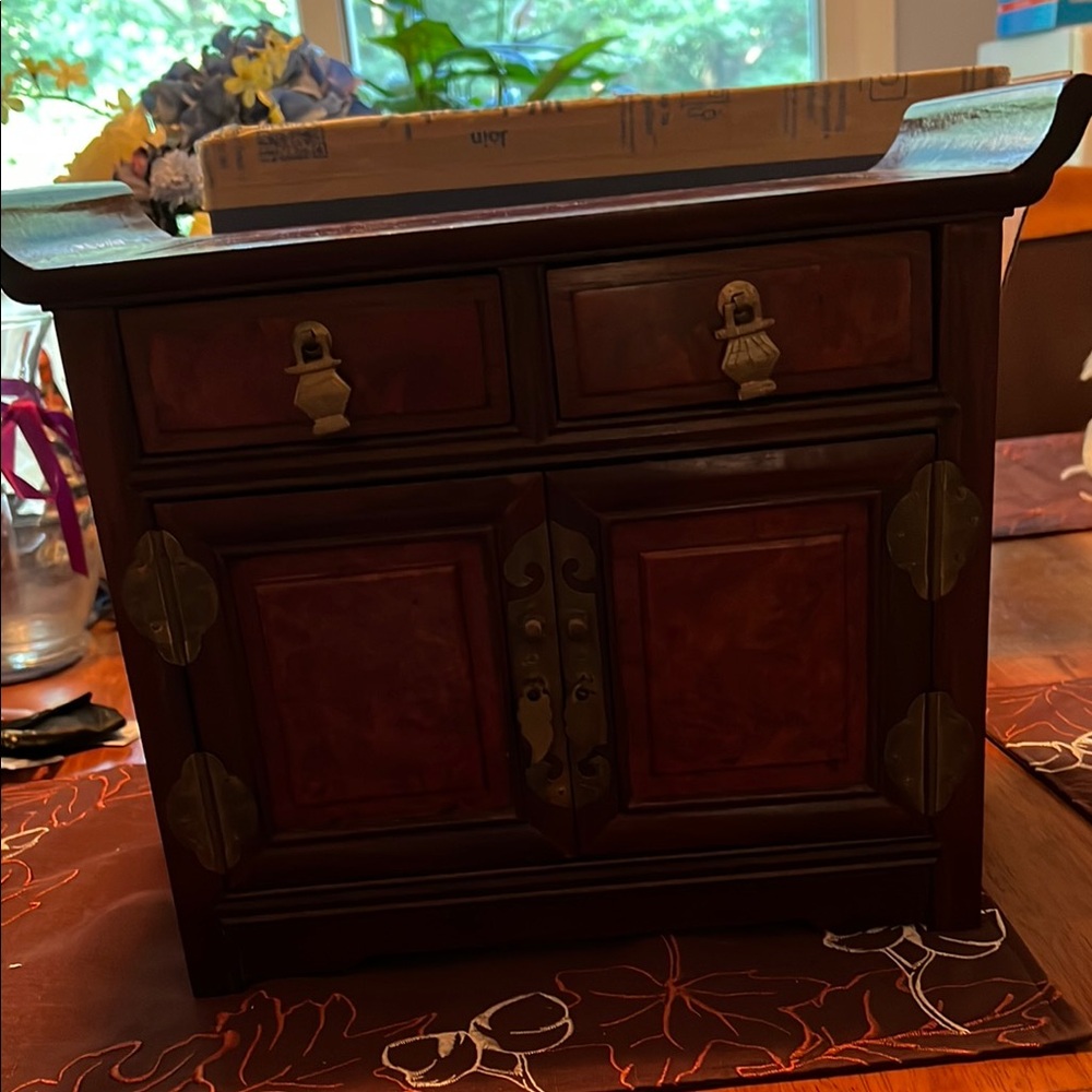 Elegant Vintage Japanese Brown Wooden Jewelry Box